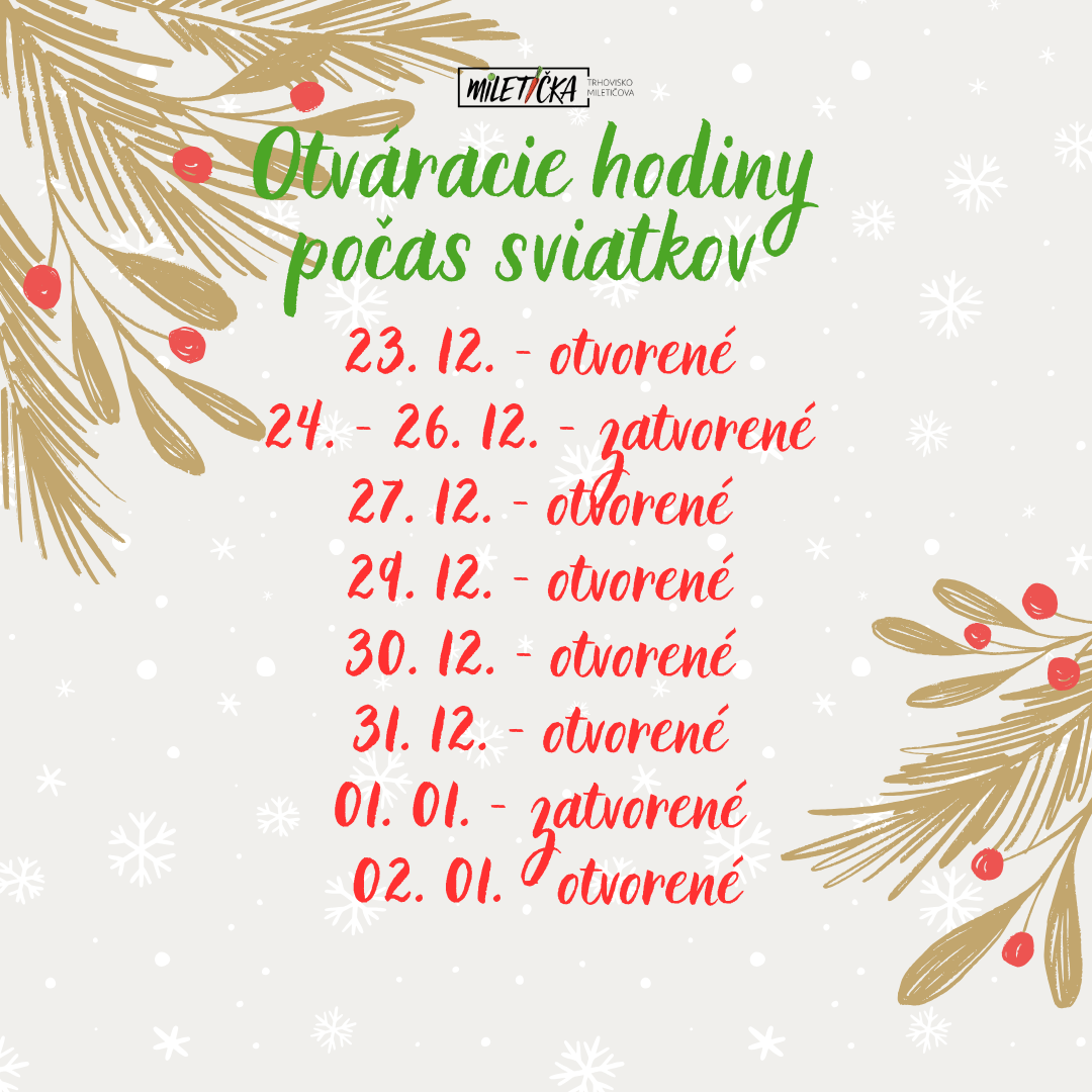 Otváracie hodiny počas vianočných sviatkov